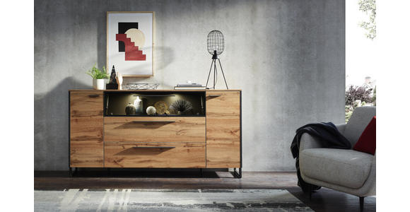 SIDEBOARD Grau, Eichefarben Befestigungsmaterial, Einlegeböden  - Eichefarben/Grau, Trend, Glas/Holzwerkstoff (179,4/91,3/40cm) - Hom`in