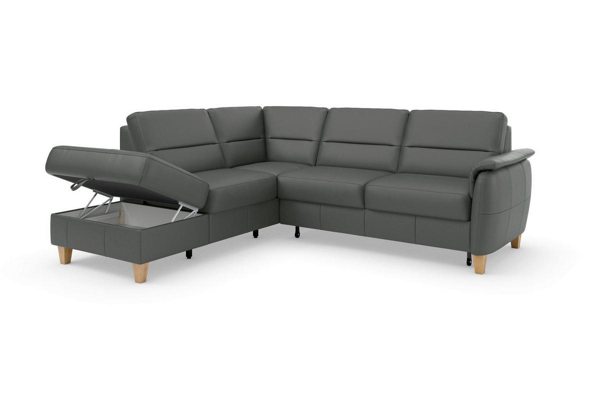 ROHOVÁ SEDAČKA, kůže, antracitová - barvy dubu/antracitová, Basics, dřevo/kůže (212/236cm) - Sit & More