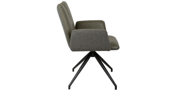 ARMLEHNSTUHL  Sitzfläche 360° drehbar, automatische Rückholfunktion Bouclé Echtleder  - Schwarz/Grün, Design, Leder/Holz (62/87/63cm) - Valnatura