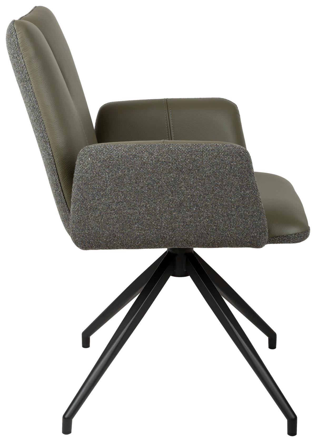 ARMLEHNSTUHL  Sitzfläche 360° drehbar, automatische Rückholfunktion Bouclé Echtleder  - Schwarz/Grün, Design, Leder/Holz (62/87/63cm) - Valnatura