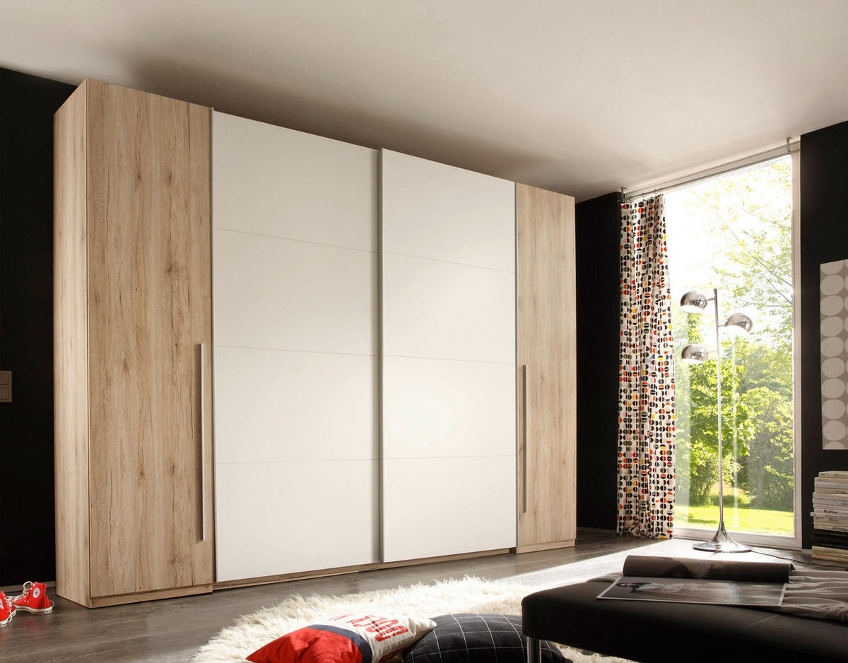 SCHWEBETÜRENSCHRANK  in Weiß, Eiche San Remo  - Alufarben/Eiche San Remo, KONVENTIONELL, Holzwerkstoff/Kunststoff (270/225/61cm) - Ti'me