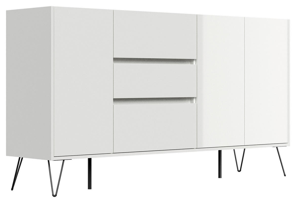 SIDEBOARD Posseik Industrial 177/93,6/42 cm 3 Schublade(n)  - Weiß Hochglanz/Schwarz, Design, Holzwerkstoff/Metall (177/93,6/42cm) - P & B