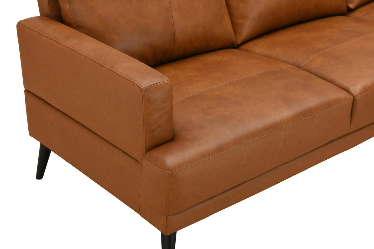 ECKSOFA ELANO Cognac Echtleder Lederlook  - Cognac/Schwarz, Design, Leder/Textil (231/153cm) - Livetastic