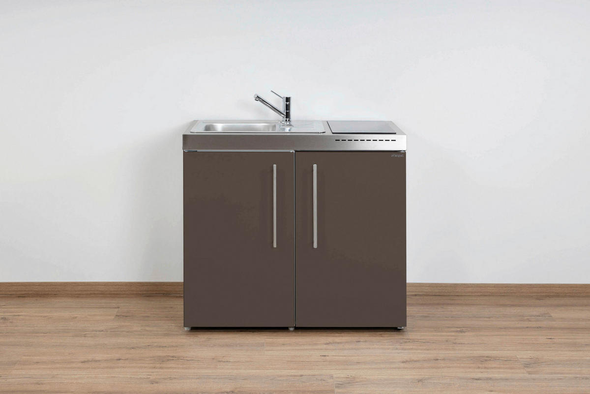 MINIKÜCHE  100/89/60 cm  in Mokka  - Edelstahlfarben/Mokka, Basics, Metall (100/89/60cm)