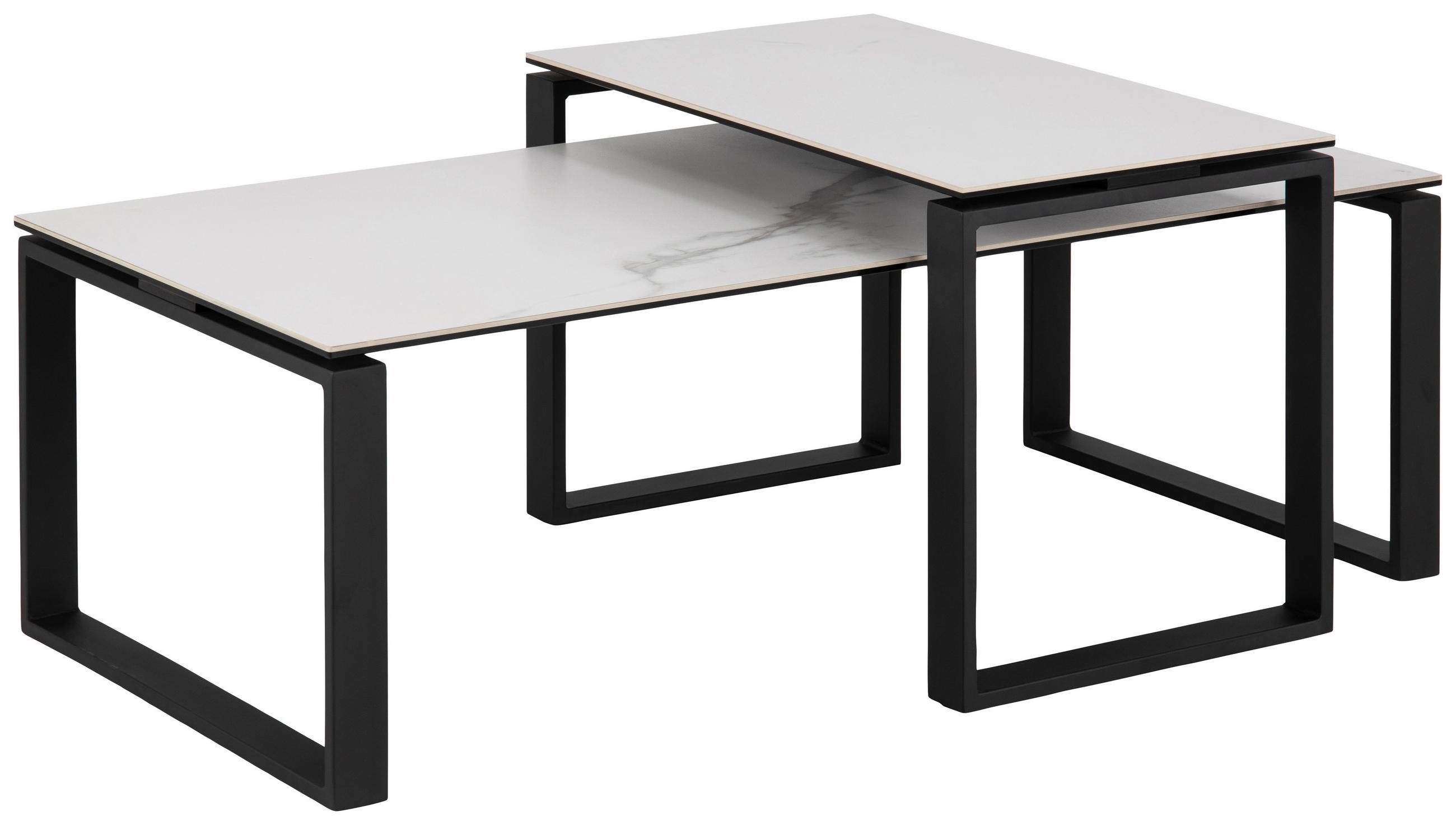 COUCHTISCHSET rechteckig Schwarz, Weiß 115/55/45 cm  - Schwarz/Weiß, Trend, Glas/Metall (115/55/45cm) - MID.YOU