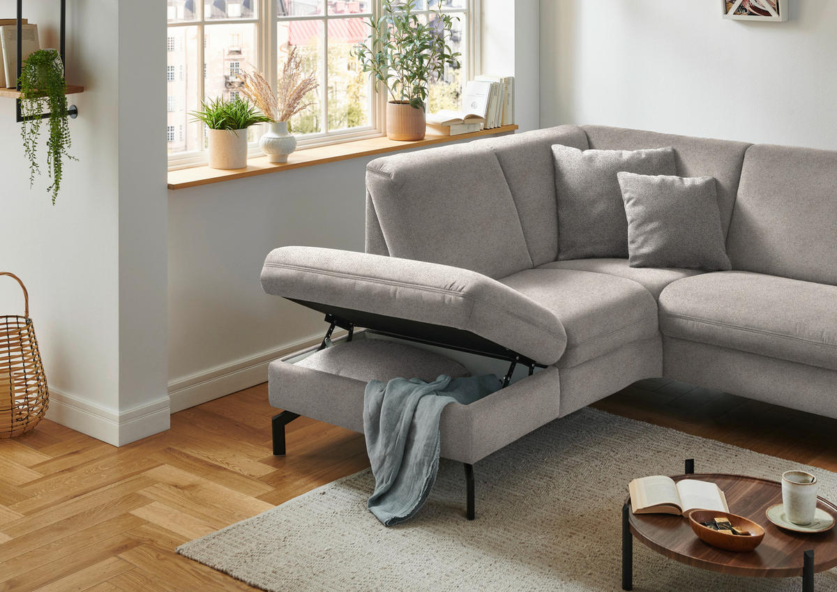 ECKSOFA in Flachgewebe Beige  - Beige/Schwarz, Konventionell, Textil/Metall (190/241cm) - Beldomo Comfort