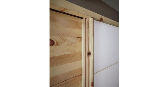 SCHWEBETÜRENSCHRANK in massiv Zirbe Weiß, Zirbelkieferfarben - Zirbelkieferfarben/Weiß, Natur, Glas/Holz (300/225/65cm) - Valnatura