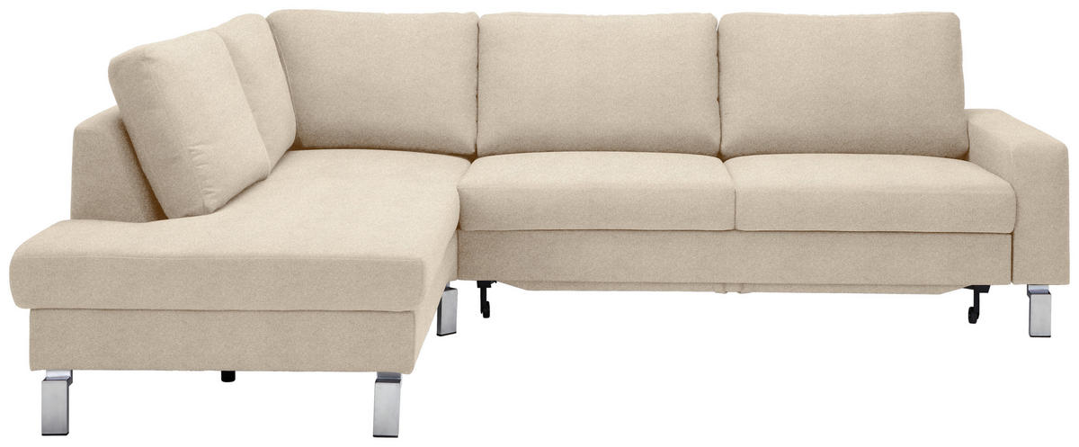 ECKSOFA in Flachgewebe Beige  200/276 cm  - Chromfarben/Beige, Design, Textil/Metall (200/276cm) - Hom`in