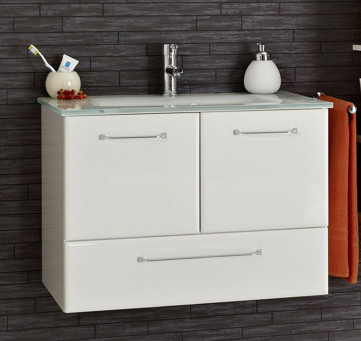 MOSDÓ ALSÓSZEKRÉNY 72/51/44 cm  - króm/magasfényű fehér, Konventionell, faalapú anyag (72/51/44cm) - Xora