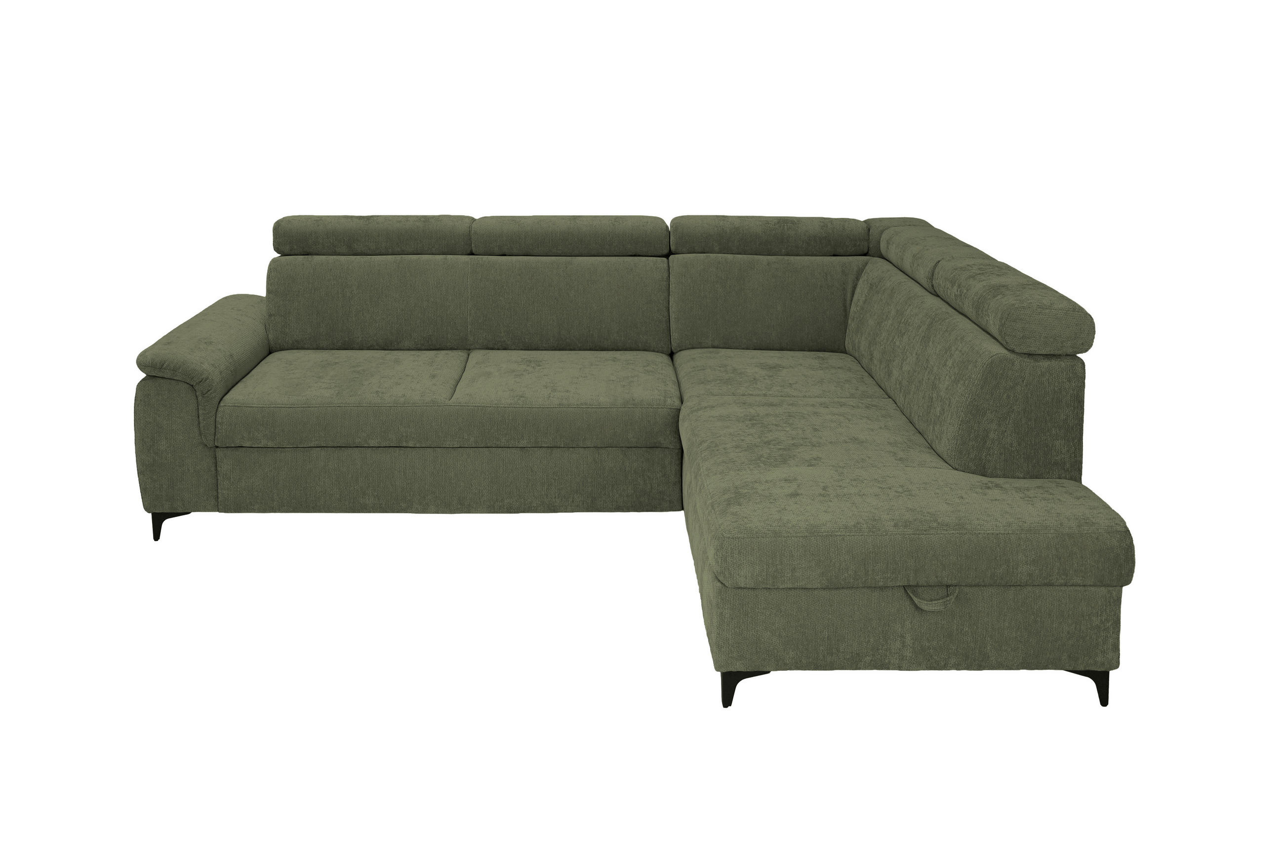 ECKSOFA Dunkelgrün Chenille Bettkasten, Schlaffunktion, Rücken echt, Kopfteilverstellung, Liegefläche im Originalstoff  - Dunkelgrün/Schwarz, KONVENTIONELL, Textil/Metall (265/206cm) - Carryhome