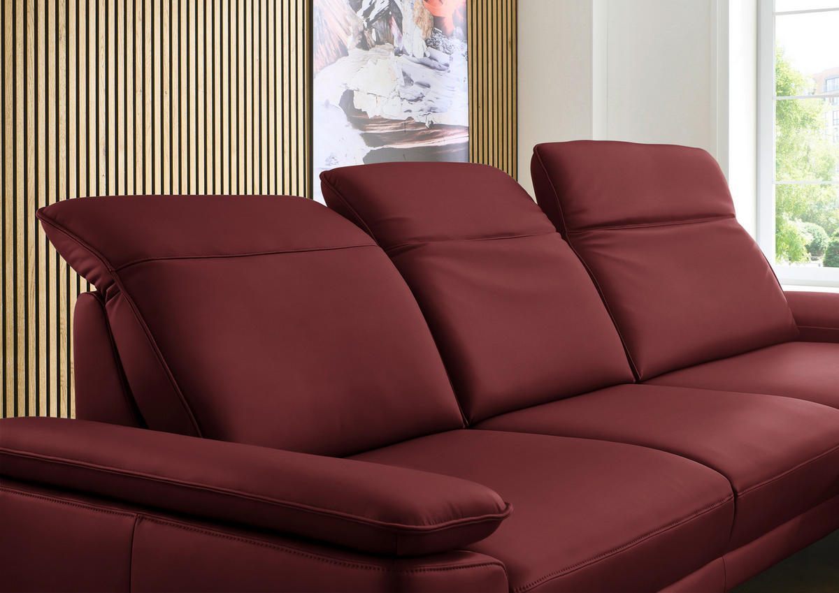 ECKSOFA in Echtleder Rot  - Rot/Schwarz, Design, Leder/Metall (332/193cm) - Dieter Knoll