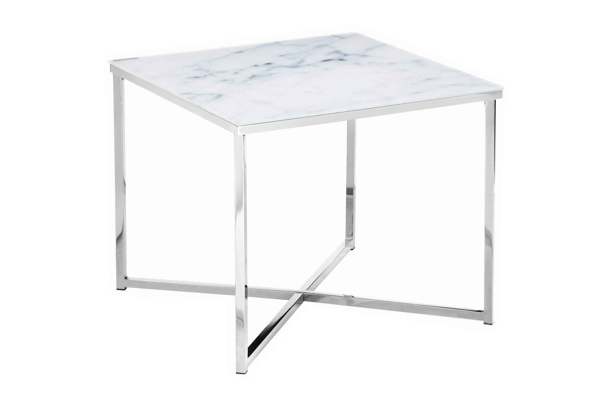BEISTELLTISCH 50/50/42 cm Weiß, Chromfarben quadratisch  - Chromfarben/Weiß, Design, Glas/Metall (50/50/42cm) - Livetastic