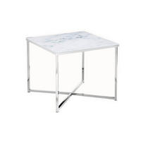 BEISTELLTISCH 50/50/42 cm Weiß, Chromfarben quadratisch  - Chromfarben/Weiß, Design, Glas/Metall (50/50/42cm) - Livetastic