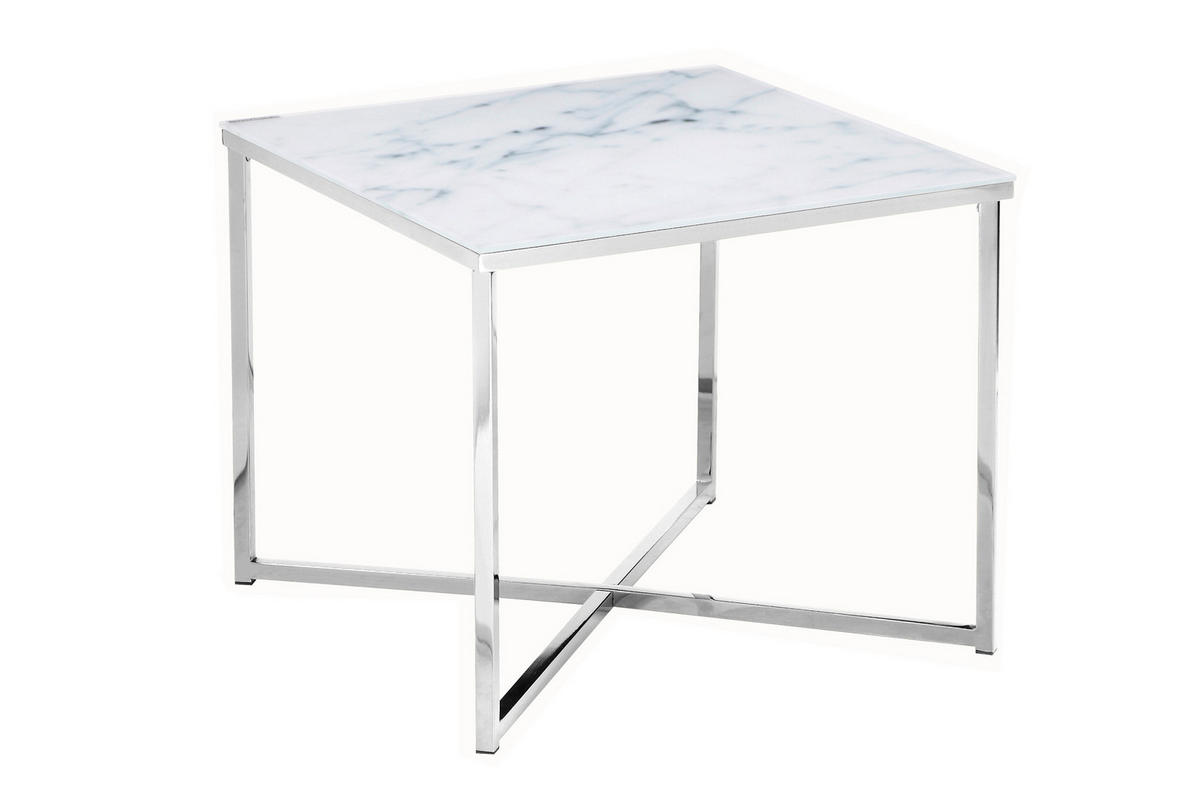 BEISTELLTISCH 50/50/42 cm Weiß, Chromfarben quadratisch  - Chromfarben/Weiß, Design, Glas/Metall (50/50/42cm) - Livetastic