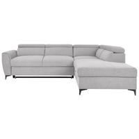 ECKSOFA  in Velours Hellgrau  - Hellgrau/Schwarz, KONVENTIONELL, Textil/Metall (255/217cm) - MID.YOU