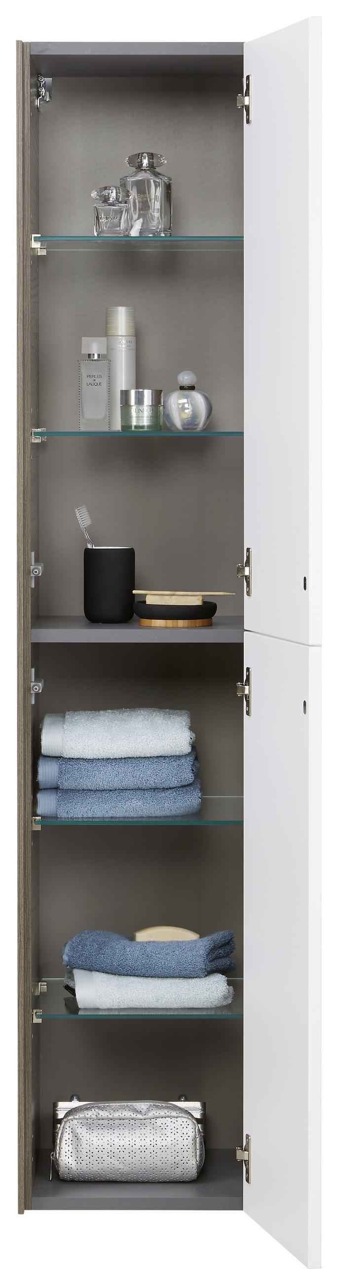 HOCHSCHRANK 35/160/35 cm  - Dunkelbraun/Weiß, KONVENTIONELL, Glas/Holzwerkstoff (35/160/35cm) - Emilio Belluti