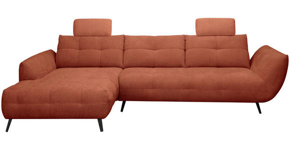 ECKSOFA Rostfarben Chenille Armlehnenkissen, Rücken echt, Sitztiefenverstellung  - Rostfarben/Schwarz, KONVENTIONELL, Textil/Metall (215/313cm) - Hom`in