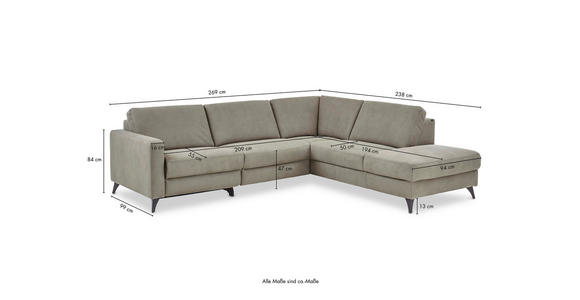 ECKSOFA Dieter Knoll Beigebraun Mikrofaser  - Beigebraun/Schwarz, Design, Textil/Metall (269/238cm) - Dieter Knoll