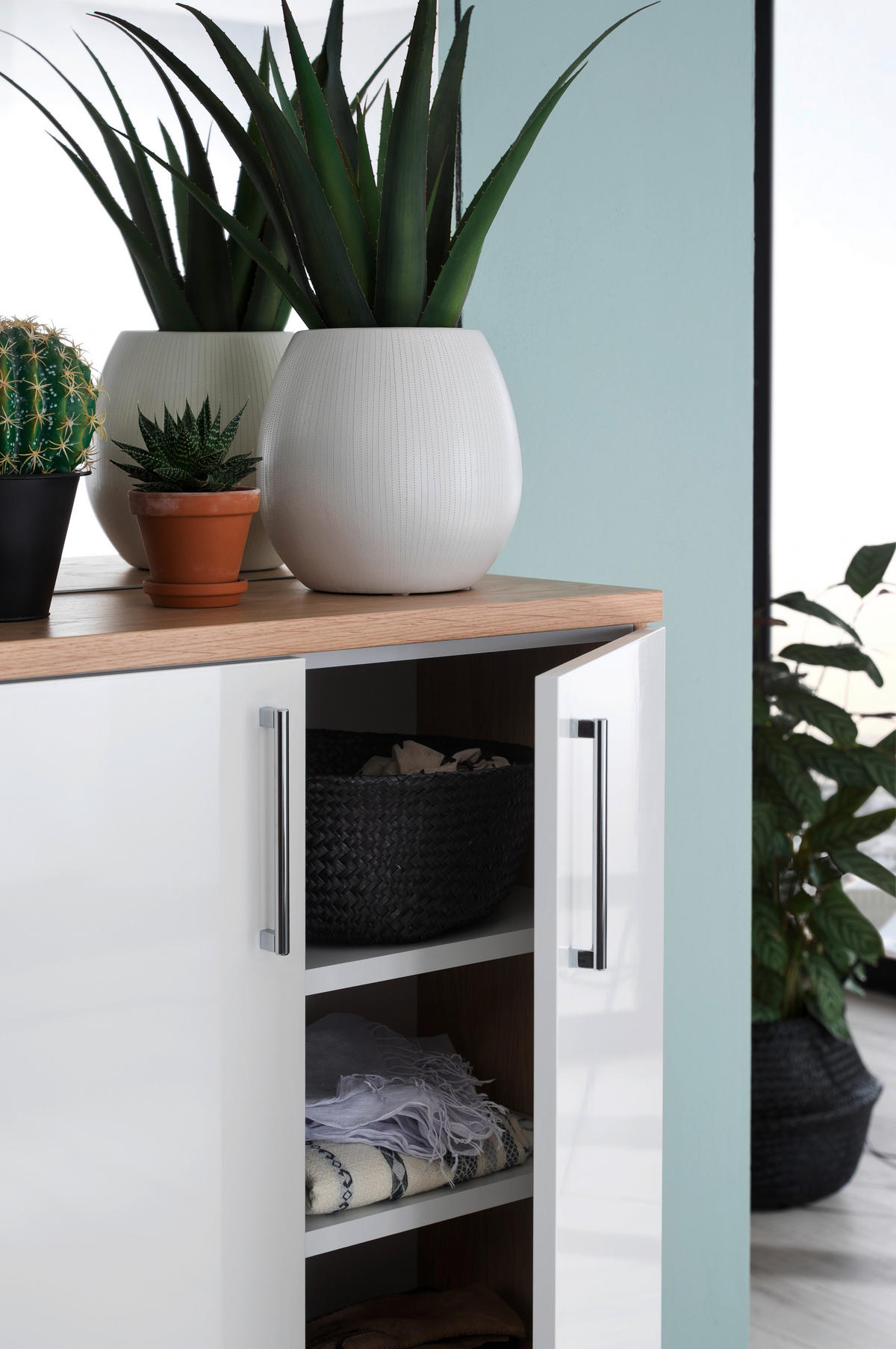 GARDEROBE 3-teilig  in 222/201/35 cm  - Eichefarben/Weiß, Design, Glas/Holz (222/201/35cm) - Moderano