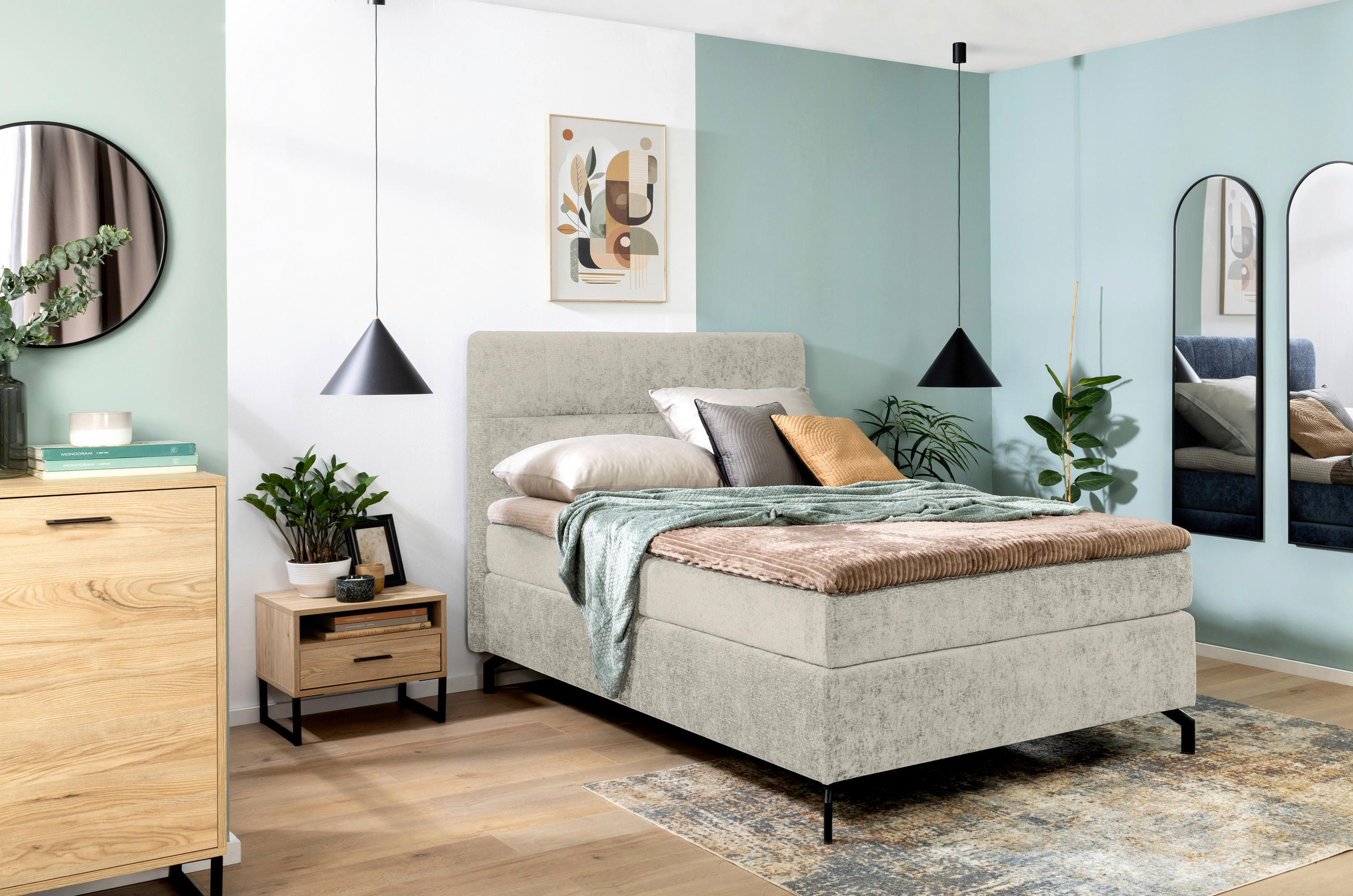 POSTELJA BOXSPRING 140 cm   x 200 cm  , tekstil bež  - črna/bež, Design, kovina/tekstil (140/200cm) - Esposa