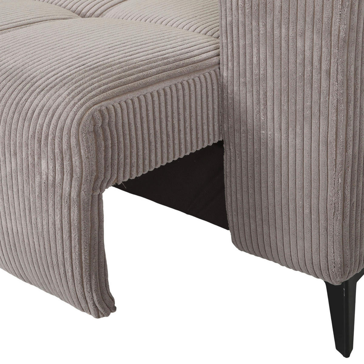 ECKSOFA Taupe Cord Rücken echt, Kopfteilverstellung, Sitzvorzug  - Taupe/Schwarz, KONVENTIONELL, Textil/Metall (170/257cm) - Carryhome