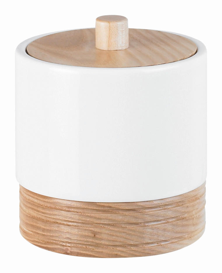 KOZMETIKAI TÉGELY fa, műanyag  - tölgyfa színű/fehér, Basics, műanyag/fa (10/10,5cm) - Sadena