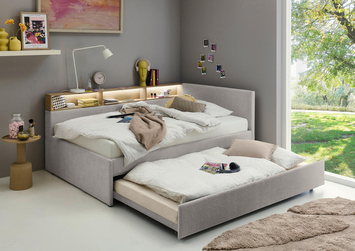 AUSZIEHBETT 140/200 cm,  in Grau, Matratze, Lattenrost  - Grau, MODERN, Holz/Holzwerkstoff (140/200cm) - Stylife