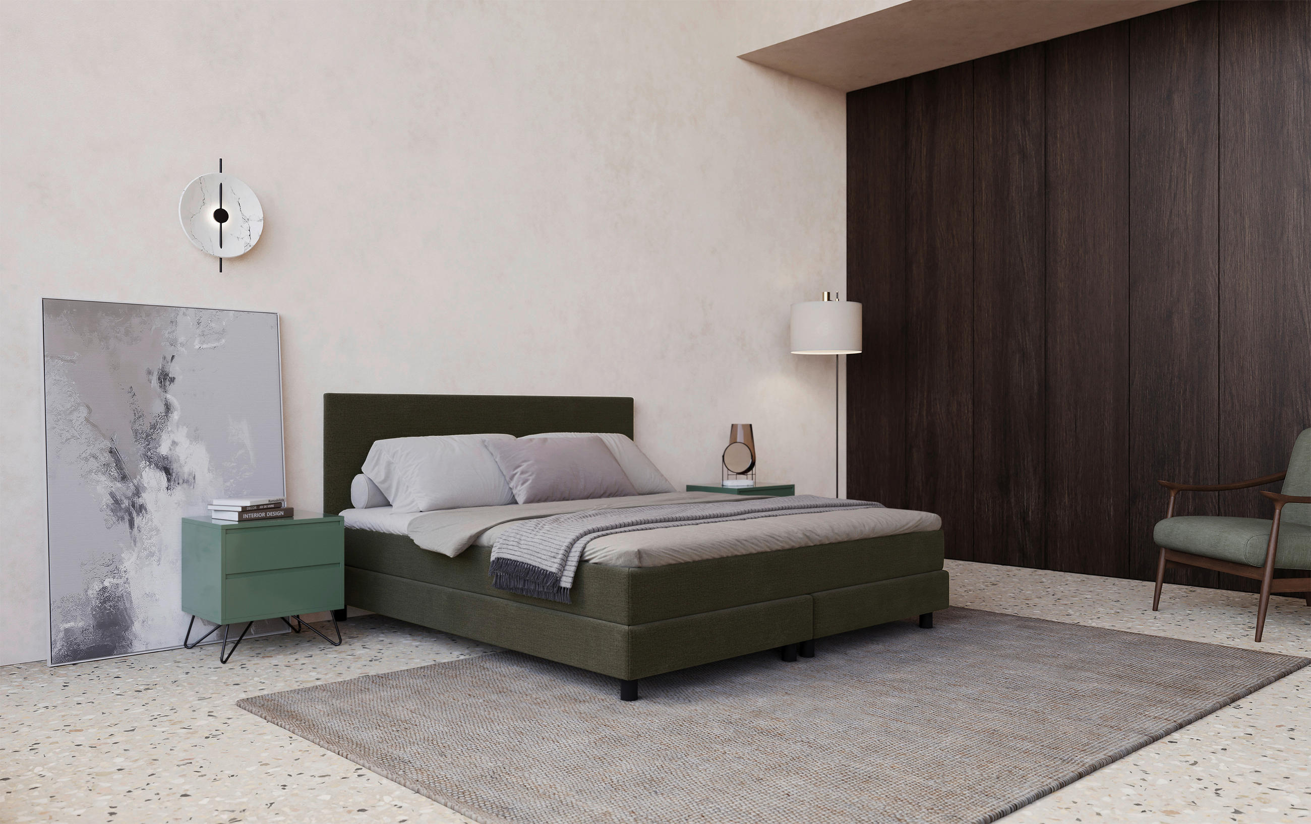 BOXBETT 180/200 cm  in Dunkelgrün  - Dunkelgrün/Schwarz, MODERN, Holzwerkstoff/Textil (180/200cm) - MID.YOU