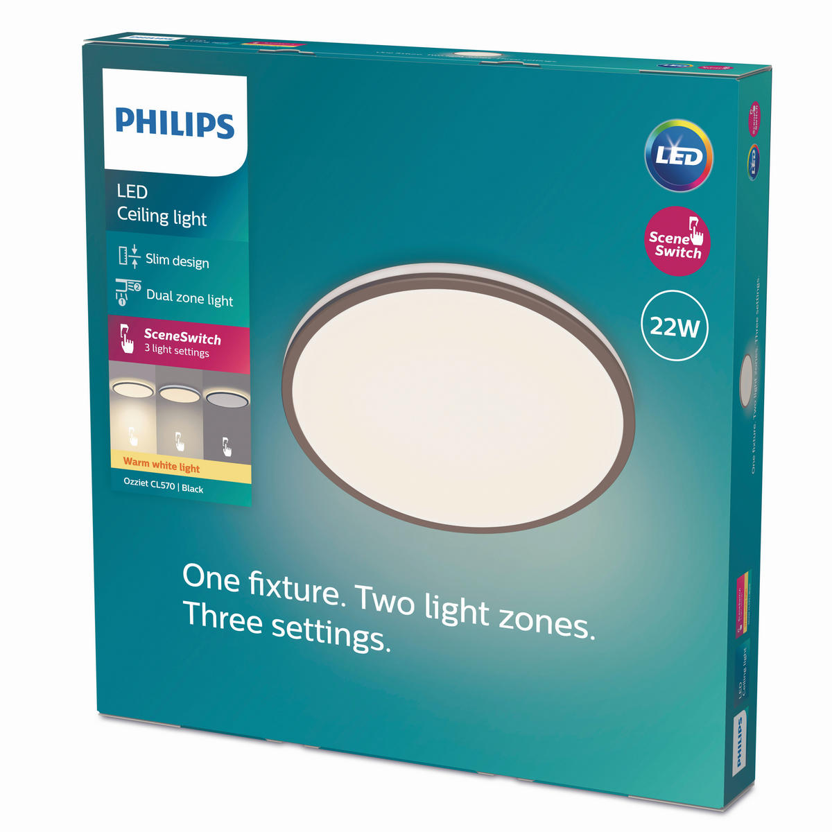 LED-DECKENLEUCHTE Ozziet 4,5/40/4,5 cm   - Schwarz, Basics, Metall (4,5/40/4,5cm) - Philips