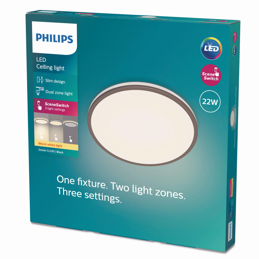 Thumbnail - Philips Led-Deckenleuchte Ozziet, Schwarz, Metall, F, 4.5x40x4.5 cm, 3 Helligkeitsstufen, Lampen & Leuchten, Innenbeleuc...