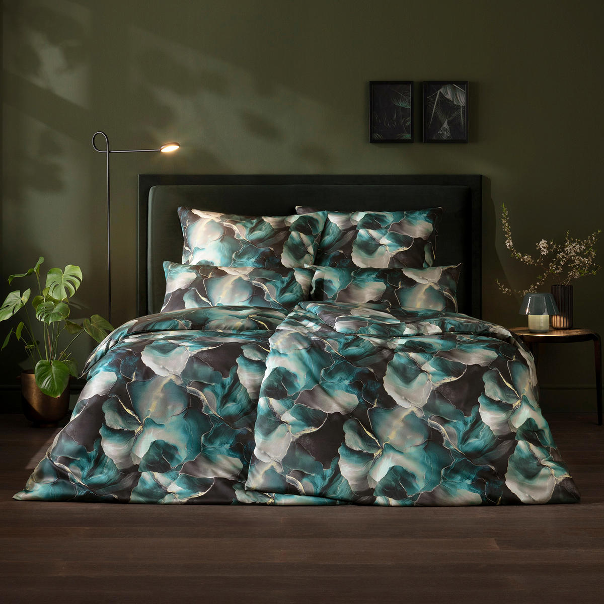 BETTWÄSCHE 3-teilig Atelier Makosatin 140/200 cm  - Dunkelgrün, Basics, Textil (140/200cm) - Estella