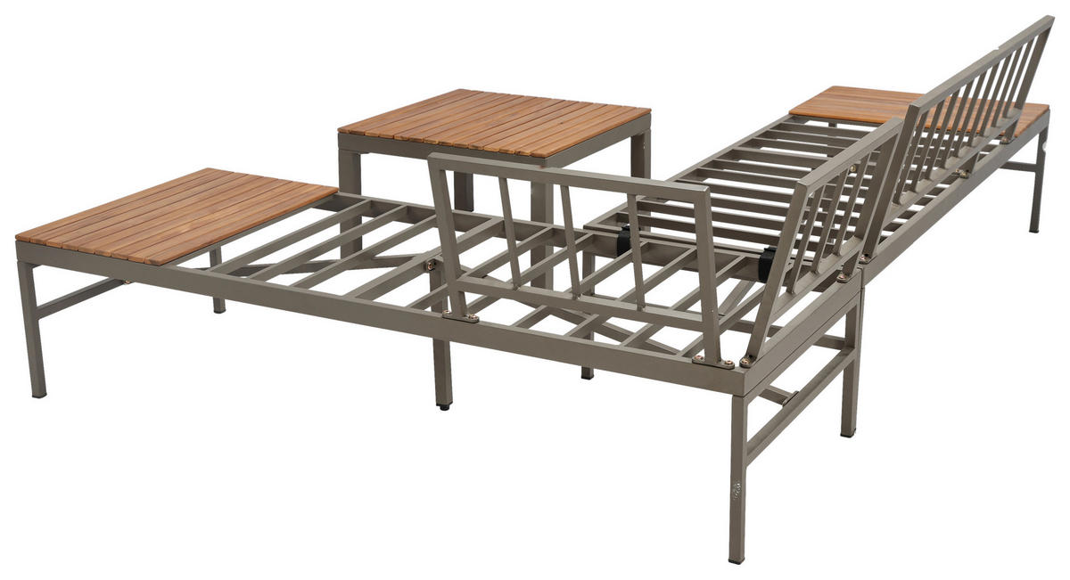 LOUNGEGARNITUR   57/35/57 cm Akazie vollmassiv Aluminium  - Beige/Beigebraun, MODERN, Holz/Textil (57/35/57cm) - Ambia Garden