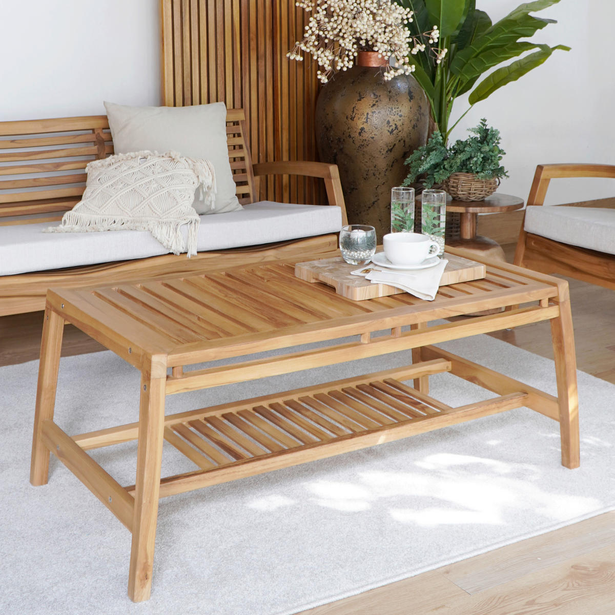 LOUNGEGARNITUR Teakholz Hartholz  - Beige/Naturfarben, Natur, Holz/Textil (138/73/71cm) - Ambia Garden