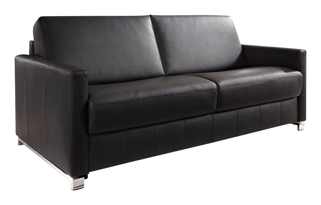 SCHLAFSOFA Schwarz Echtleder  - Chromfarben/Schwarz, Basics, Leder/Metall (185/84/100cm) - Bali