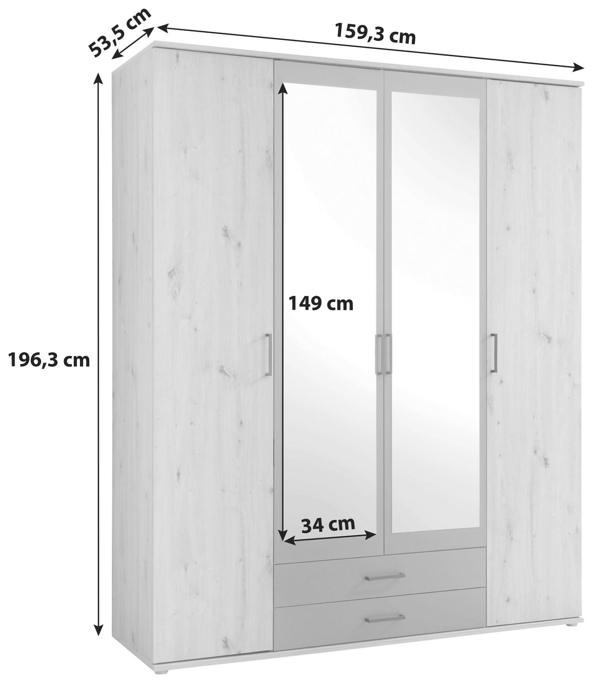 DREHTÜRENSCHRANK 159/196/53,5 cm,  in Anthrazit, Eichefarben, 4-türig  - Eichefarben/Anthrazit, Basics, Glas/Holzwerkstoff (159/196/53,5cm) - MID.YOU