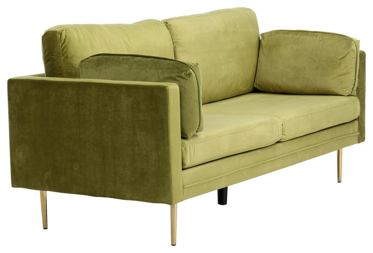 2-SITS SOFFA i metall, textil grön, guldfärgad  - grön/guldfärgad, Design, metall/textil (203/84/90cm) - Livetastic