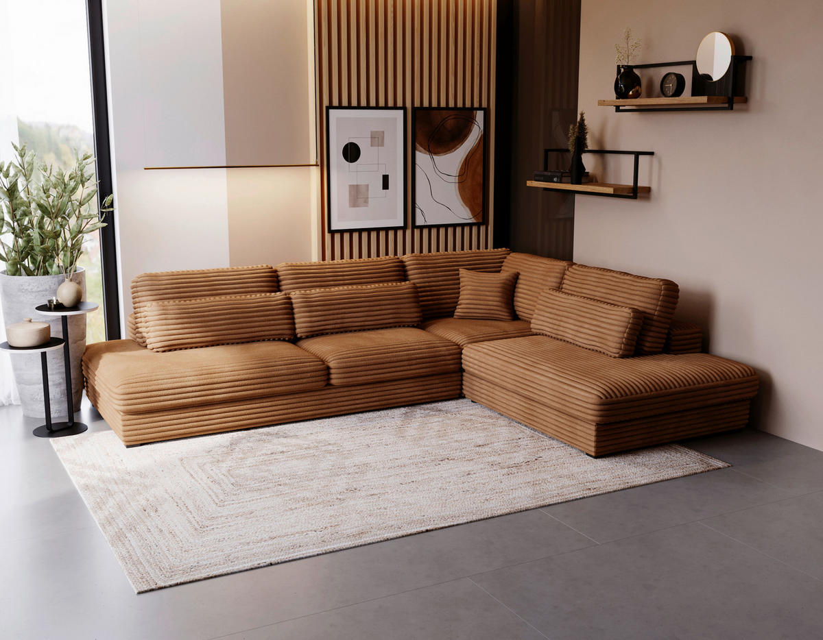 ECKSOFA Cord, Plüsch Rostfarben  - Rostfarben/Schwarz, Design, Kunststoff/Textil (332/244cm) - Livetastic
