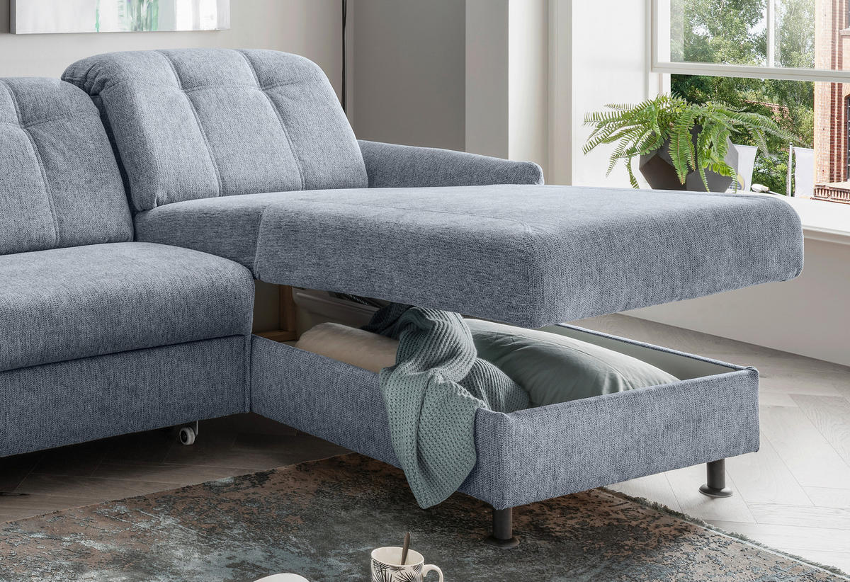 ECKSOFA Hellblau Chenille  - Schwarz/Hellblau, MODERN, Textil/Metall (267/184cm) - Livetastic
