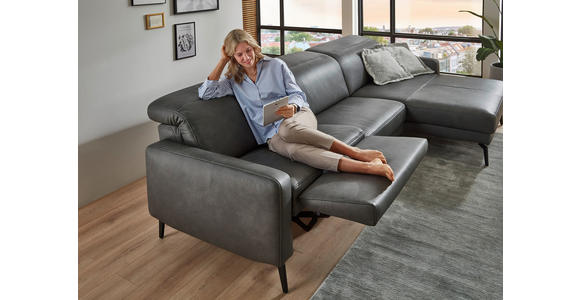 ECKSOFA Anthrazit Echtleder Kopfteilverstellung  - Anthrazit/Schwarz, Design, Leder/Metall (323/179cm) - Dieter Knoll