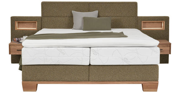 BOXSPRINGBETT 160/200 cm in Eichefarben, Olivgrün - Eichefarben/Olivgrün, Natur, Holz/Textil (160/200cm) - Valnatura