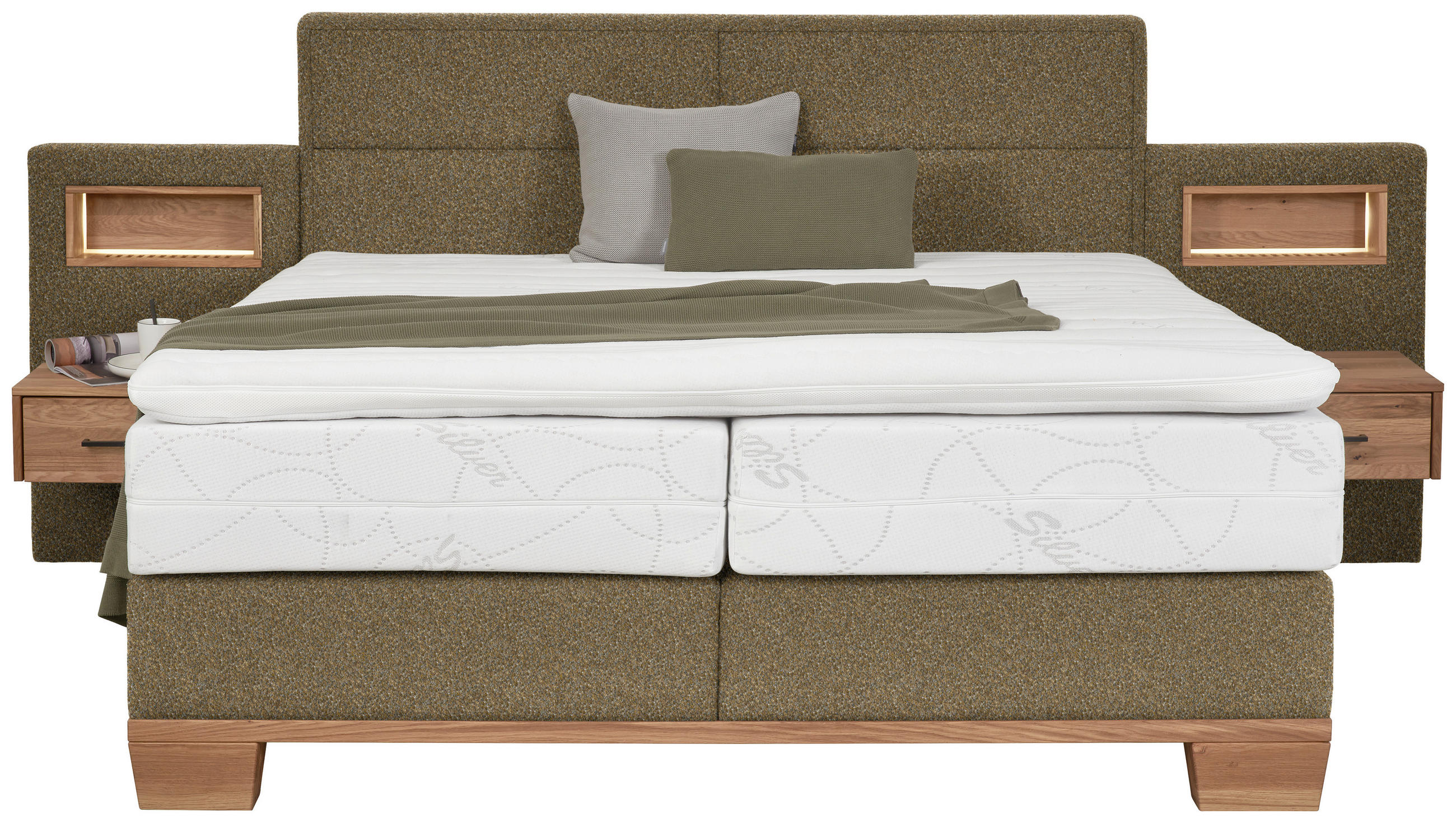 BOXSPRINGBETT 180/200 cm  in Eichefarben, Olivgrün  - Eichefarben/Olivgrün, Natur, Holz/Textil (180/200cm) - Valnatura