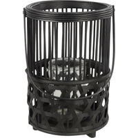 SVEĆNJAK  drvo, staklo  - crna, Osnovno, staklo/drvo (33/22/22cm)