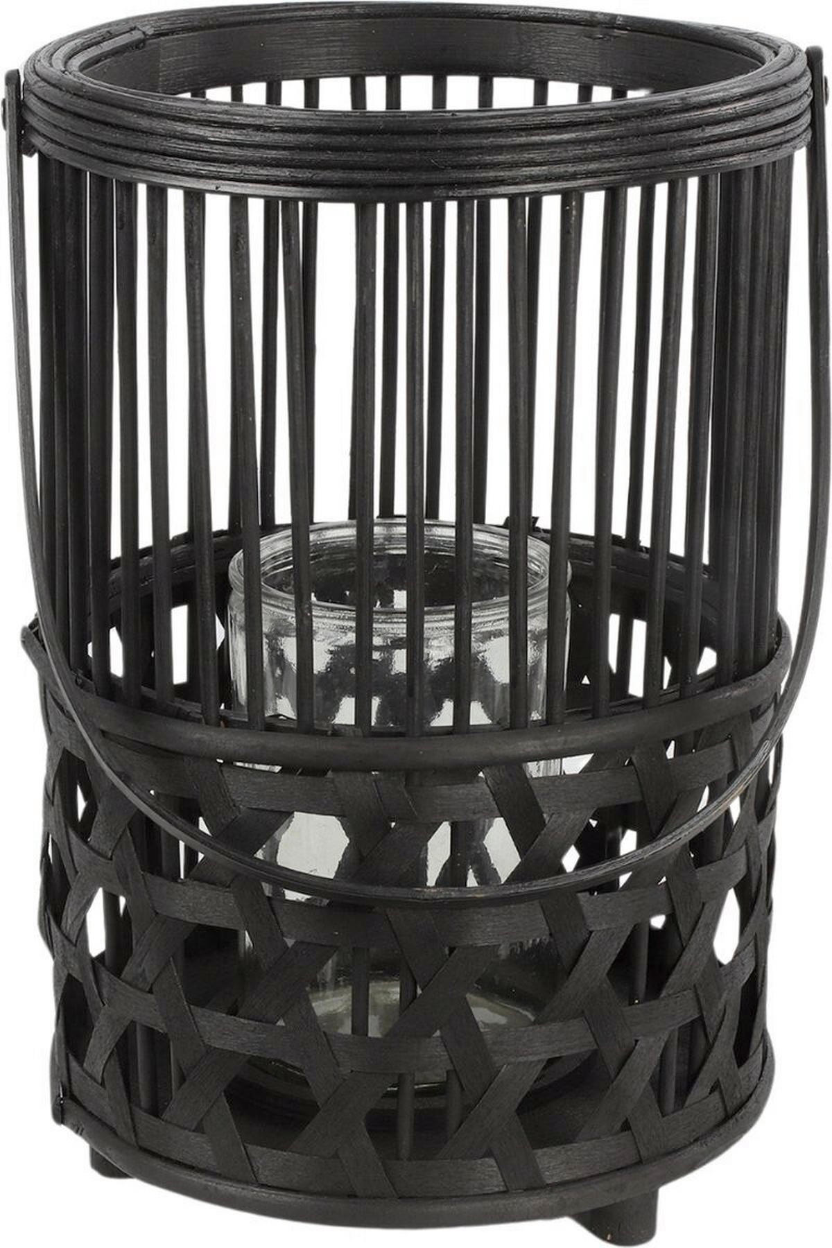 SVEĆNJAK  drvo, staklo  - crna, Osnovno, staklo/drvo (33/22/22cm)