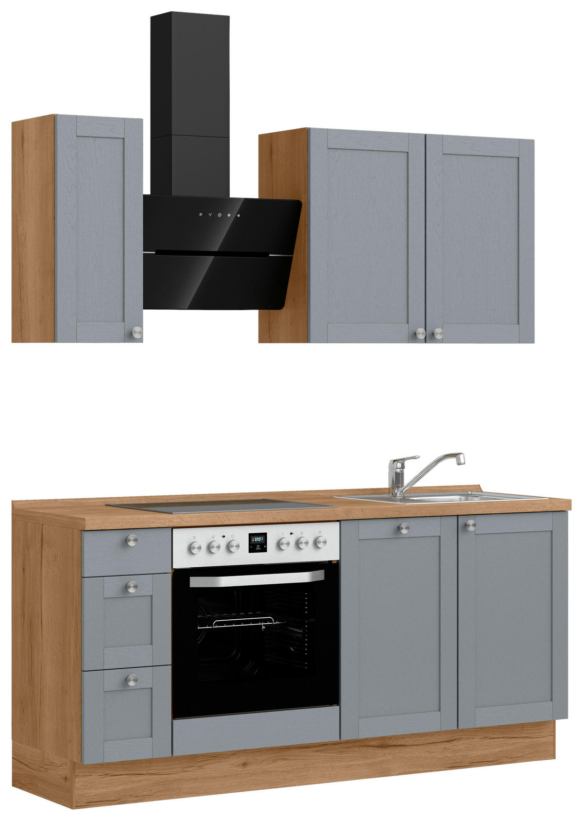 KÜCHENBLOCK Frame 180 cm  in Eichefarben, Blaugrau  - Edelstahlfarben/Eichefarben, MODERN, Holzwerkstoff/Metall (180cm) - Nobilia