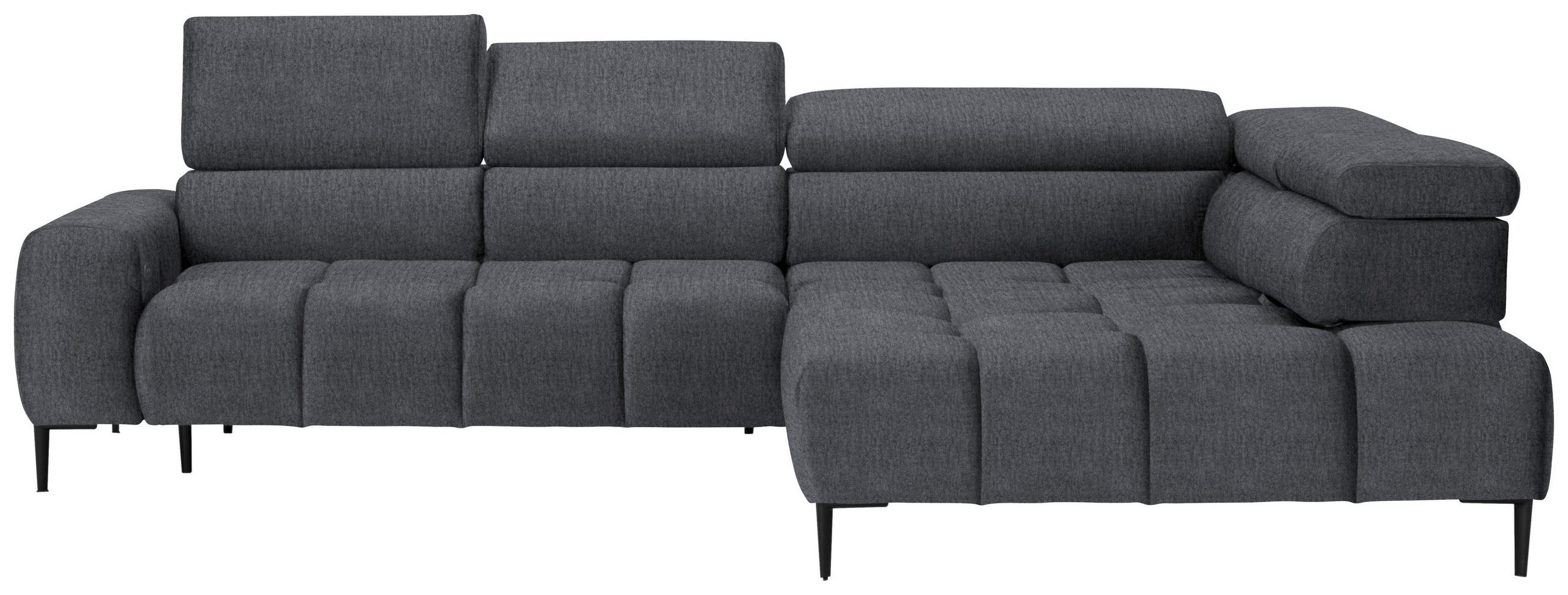 ECKSOFA in Samt, Webstoff Grau  - Schwarz/Grau, Design, Textil/Metall (300/216cm) - Welnova