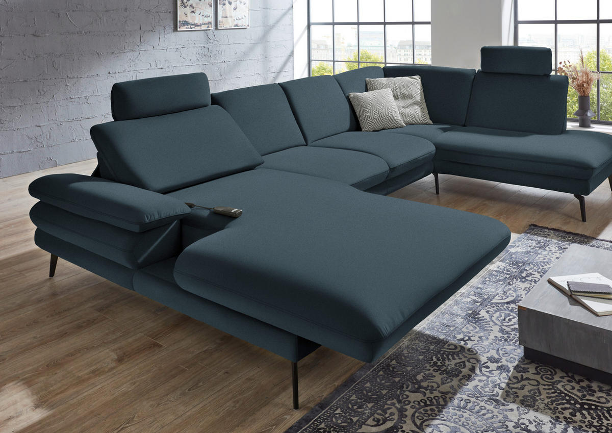 WOHNLANDSCHAFT Dunkelblau Webstoff  - Schwarz/Dunkelblau, Design, Textil/Metall (180/344/208cm) - Dieter Knoll