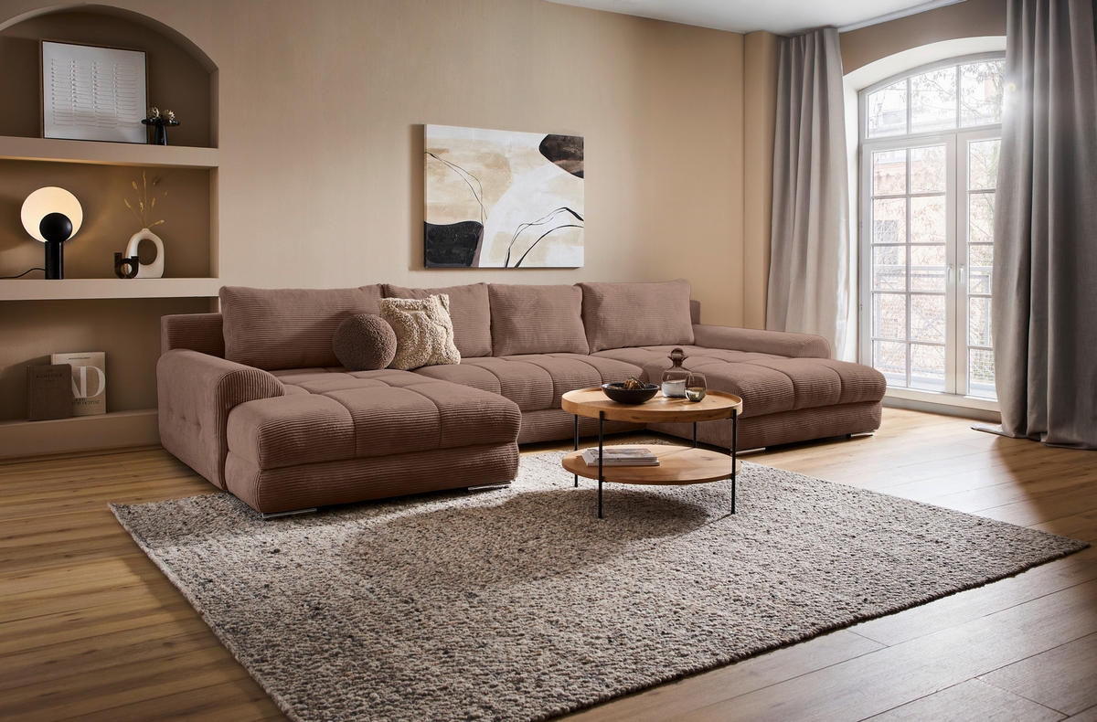 WOHNLANDSCHAFT Dunkelbraun Cord  - Chromfarben/Dunkelbraun, KONVENTIONELL, Kunststoff/Textil (180/376/180cm) - Carryhome