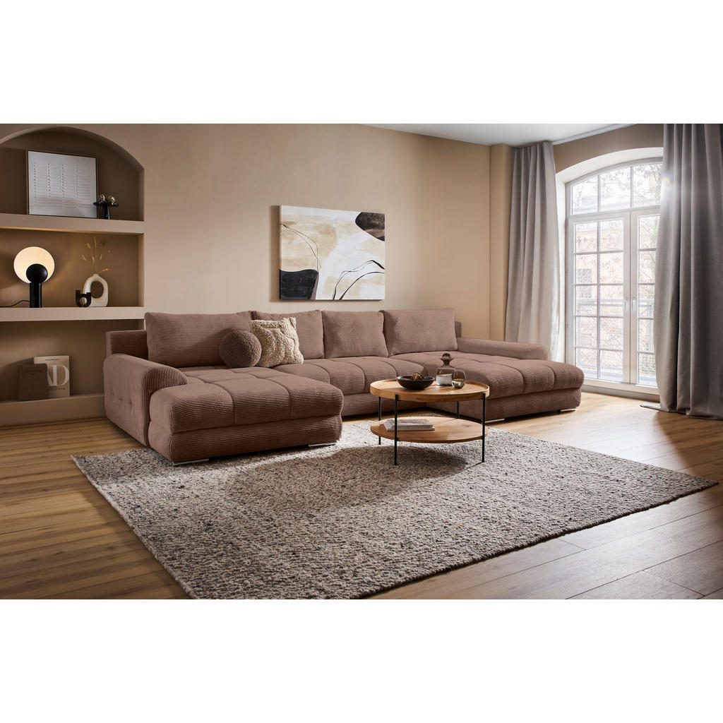 Thumbnail - Carryhome Wohnlandschaft, Dunkelbraun, Textil, 4-Sitzer, Füllung: Schaumstoff, U-Form, 376x180 cm, Liegefunktion, Schlaf...