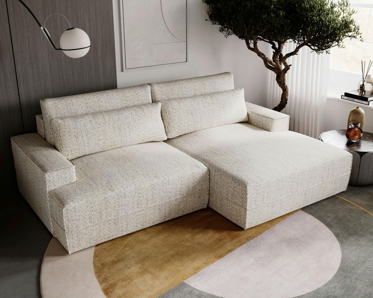 ECKSOFA Struktur Beige  - Beige/Schwarz, Design, Kunststoff/Textil (272/156cm) - Livetastic