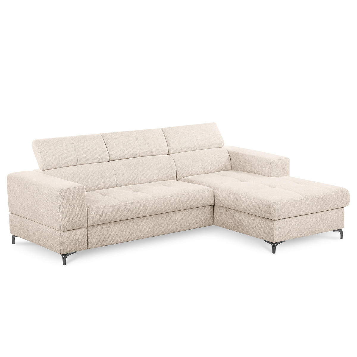 ECKSOFA TORINO Beige Chenille Bettkasten, Kopfteilverstellung  - Beige/Schwarzchrom, Design, Textil/Metall (247/173cm) - Livetastic